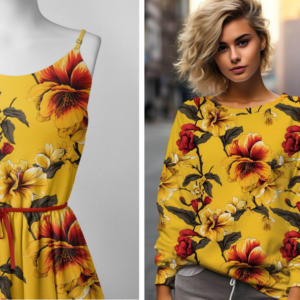 Reststück 130 cm, Bio Viskosejersey mit Überbreite (Stoffbreite ca. 170 cm): Eigenproduktion Yellow Fire  - von Graustufen-Stoffe